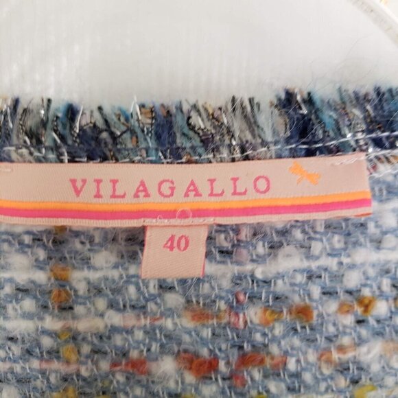 Vilagallo 40 Tweed Blazer Wool Blend Pockets Open Jacket Womens Size Large - Picture 5 of 13